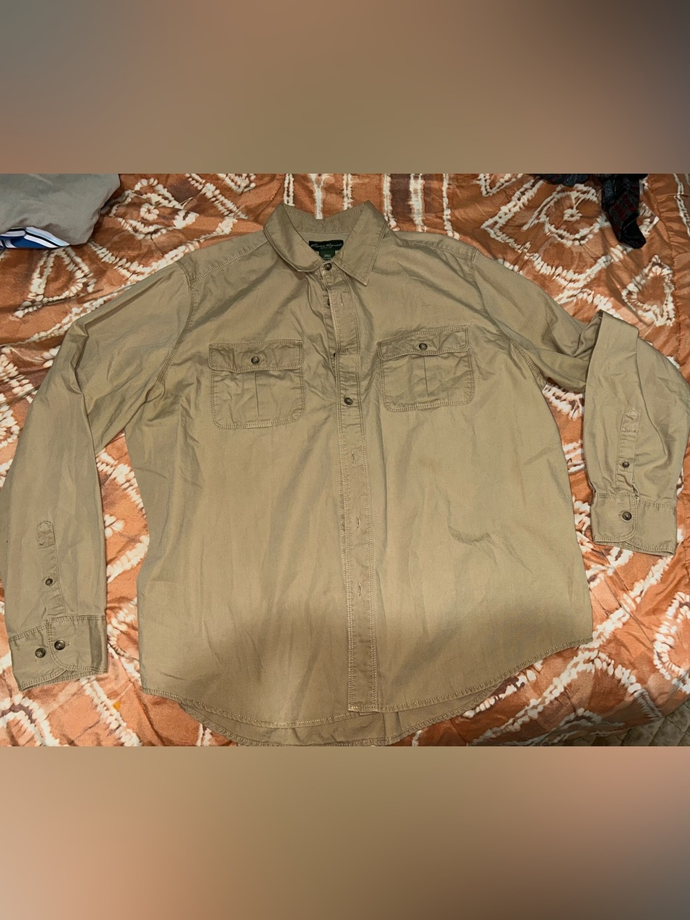 Eddie Bauer Men's Khaki Button-Front Casual Shirt Size XXL